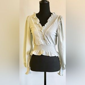 NWOT Blu Pepper Semi-sheer Long Sleeve Blouse: Size Small; Pale Blue